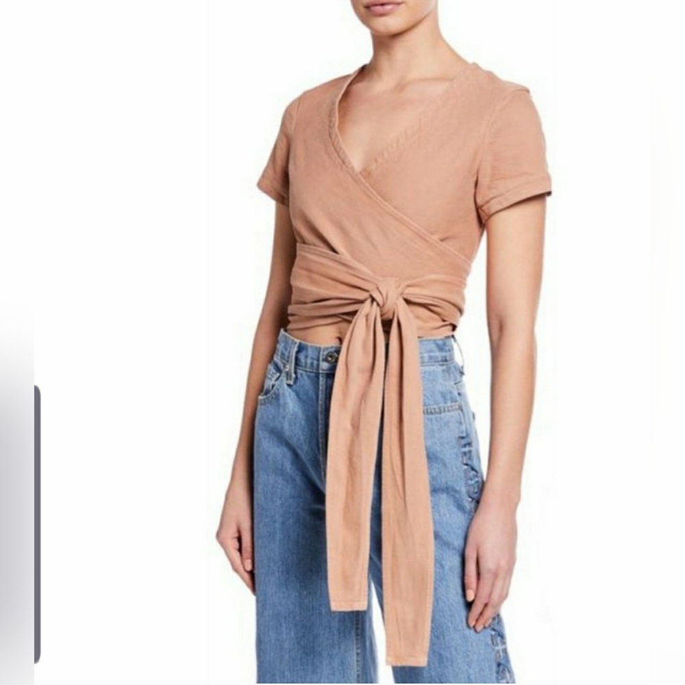 Jonathan Simkhai Denim Wrap Crop Tie Around Top Blouse Shirt Size XS